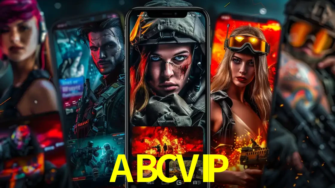 Montagem de telas de celular mostrando diversos personagens, masculinos e femininos, de um jogo de tiro, ilustrando a diversidade de equipes de e-sports para apostar no ABCVIP.